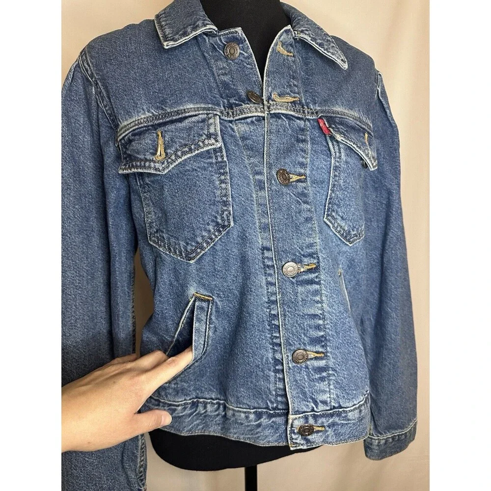 Levi's Original Puff Sleeve Jean Denim‎ Jacket Pockets Women's SMALL